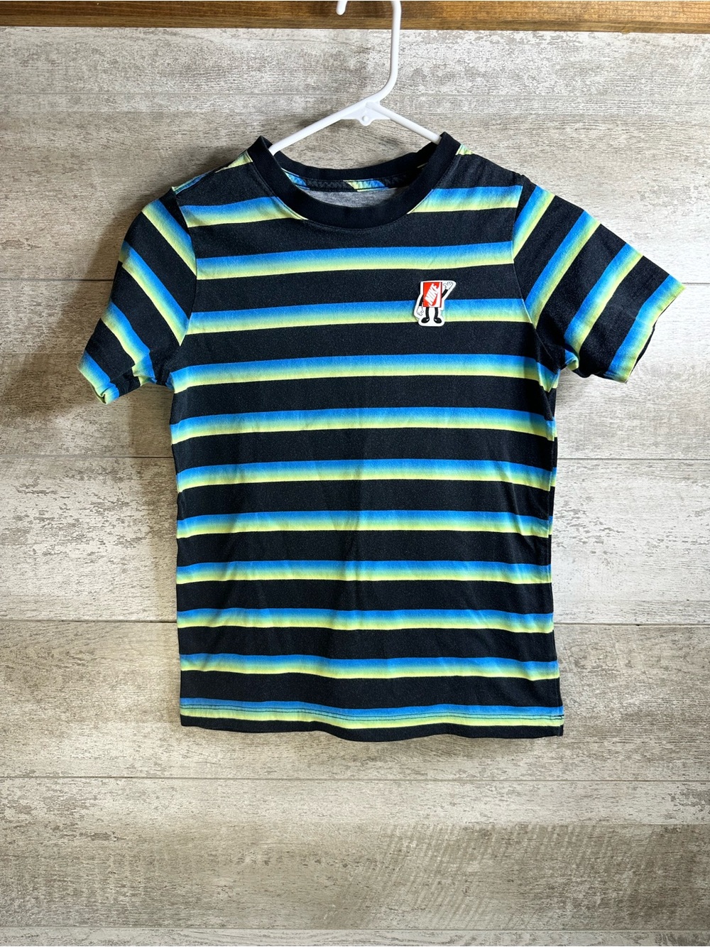Nike Sportswear Kids Striped Boxy Character T-Shirt - Blue & Lime Size Medium
